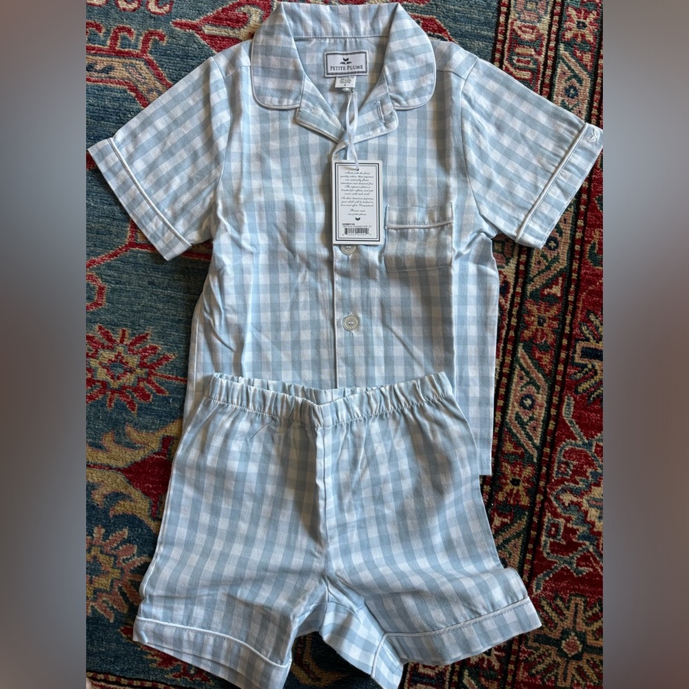 NWT Petite Plume Light Blue Gingham Short Set